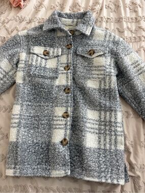 iris Gray & Cream Plaid Teddy Sherpa Shacket
